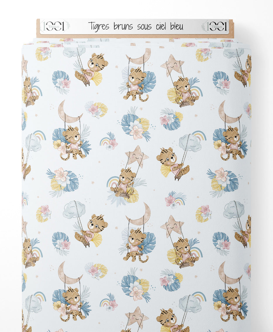 Tissu - Tigres bruns sous ciel bleu