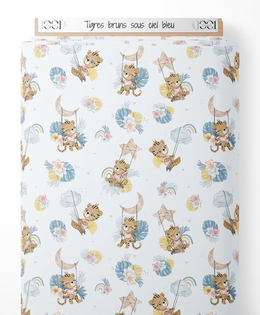 Tissu - Tigres bruns sous ciel bleu