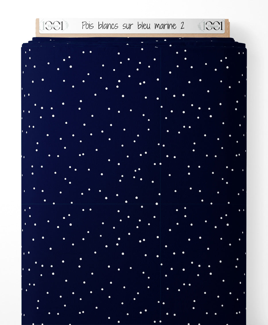 Tissu - Pois blancs sur bleu marine 2