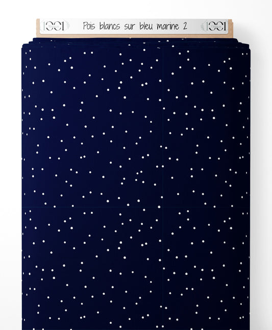 Tissu - Pois blancs sur bleu marine 2