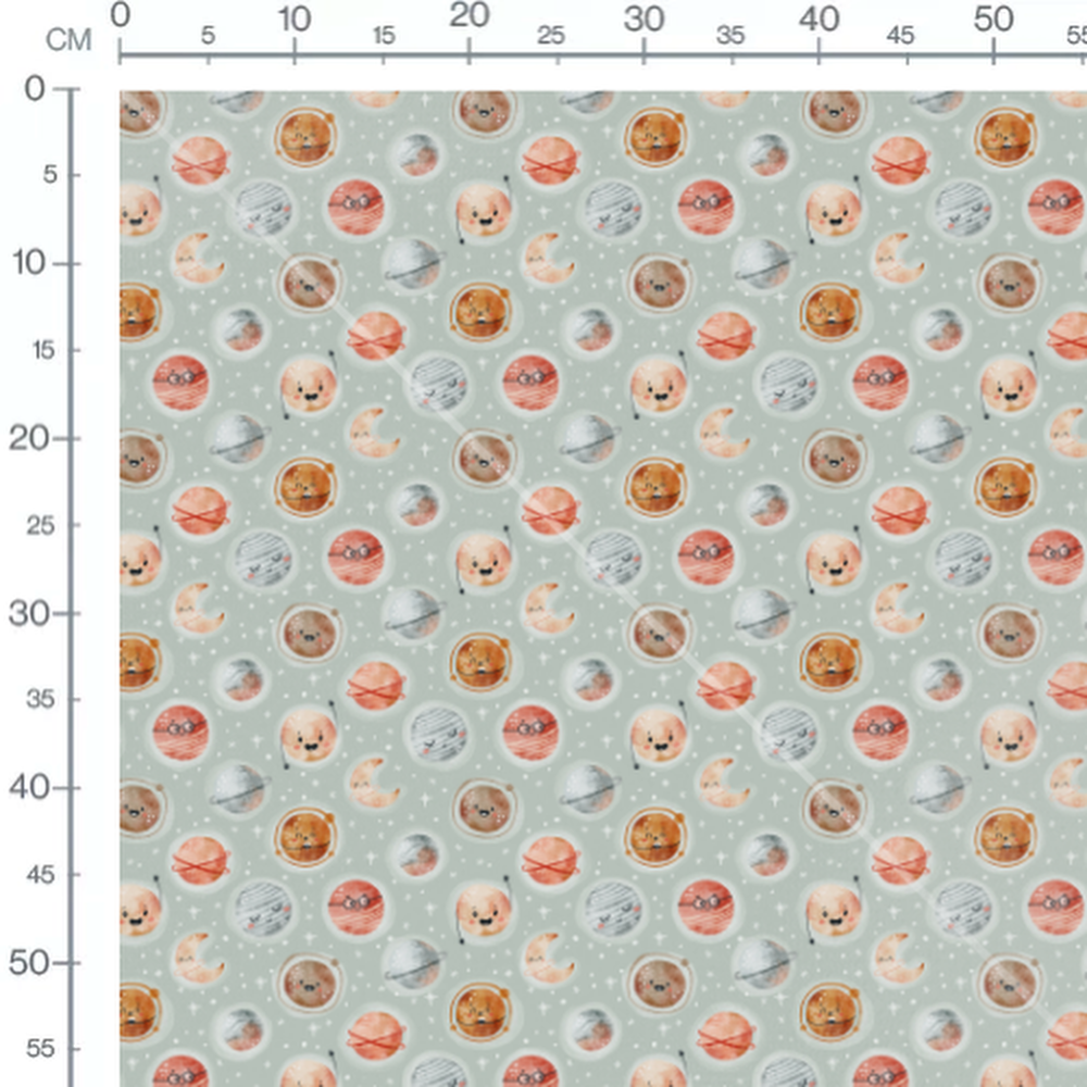 Tissu - Planètes joyeuses sur gris