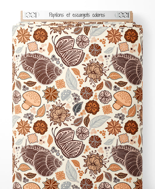 Tissu - Papillons et escargots colorés