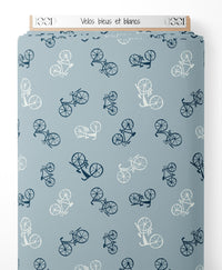 Tissu - Vélos bleus et blancs