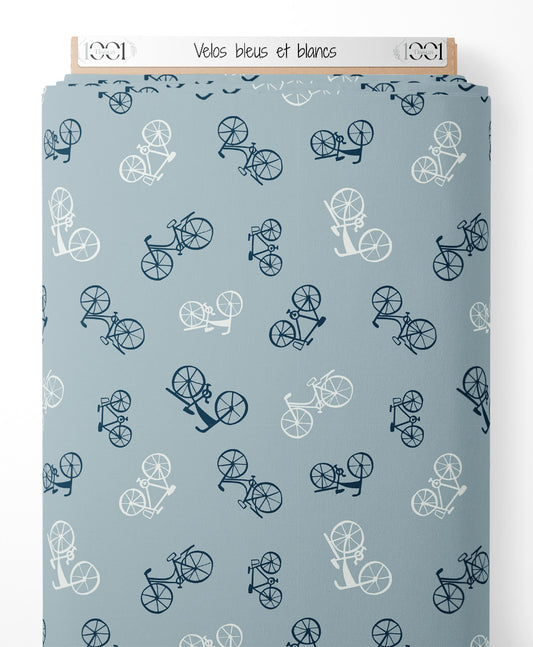 Tissu - Vélos bleus et blancs