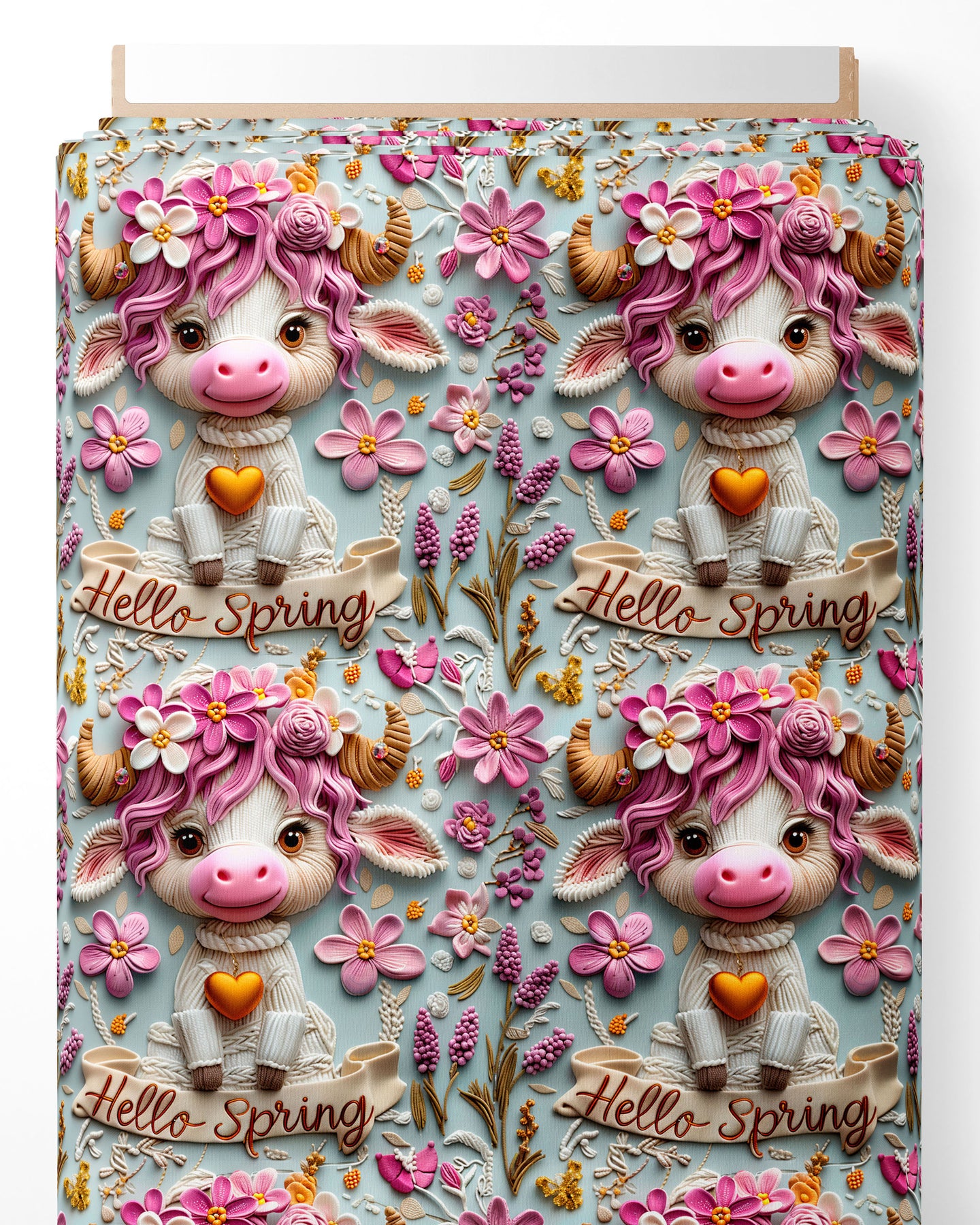 Tissu - 3D vaches printemps