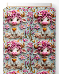 Tissu - 3D vaches printemps