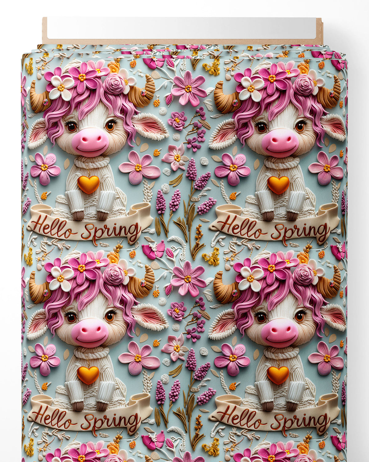 Tissu - 3D vaches printemps