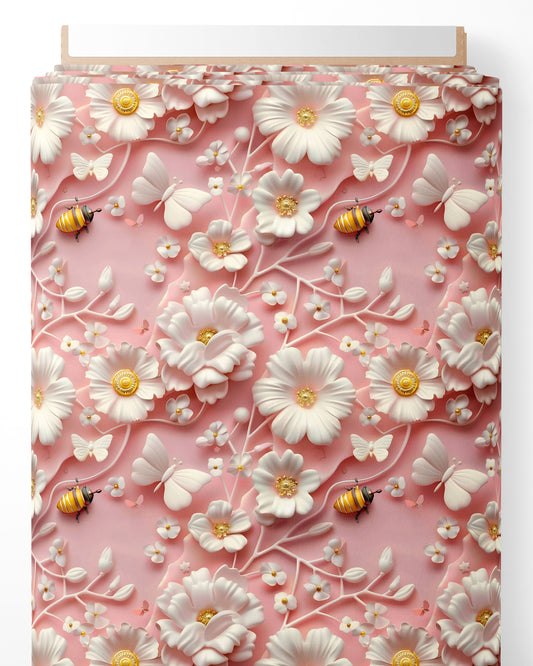 Tissu - 3D fleurs rose 1