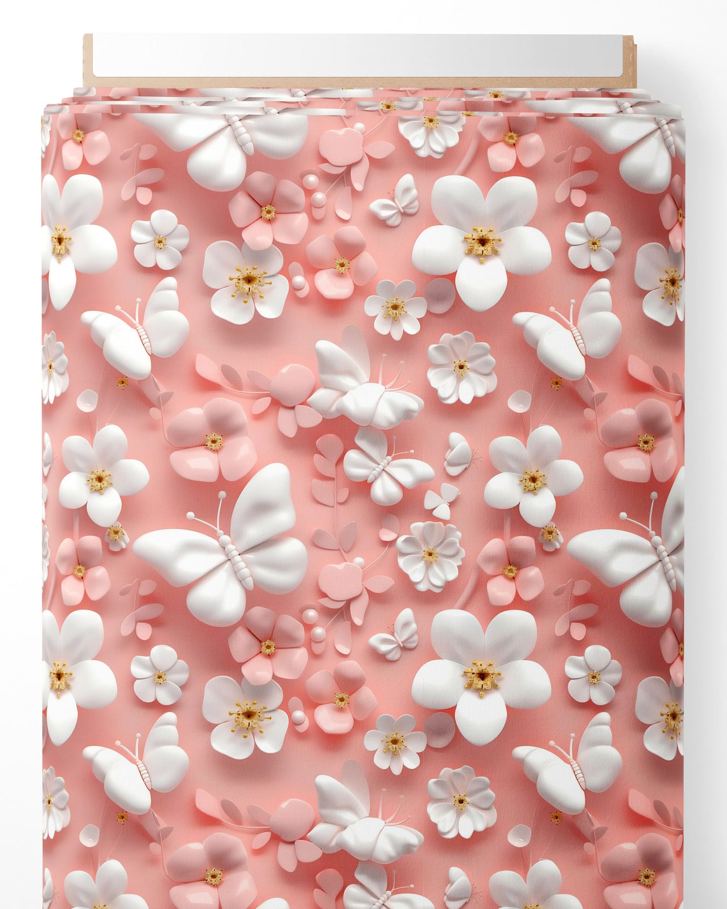 Tissu - 3D fleurs rose 2