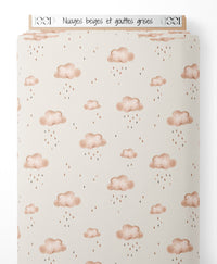 Tissu - Nuages beiges et gouttes grises