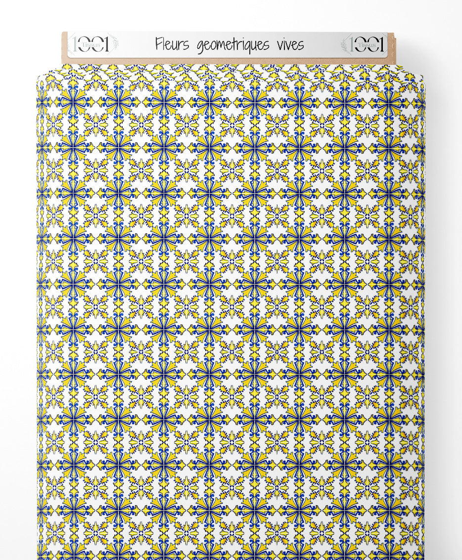 Tissu - Fleurs géométriques vives