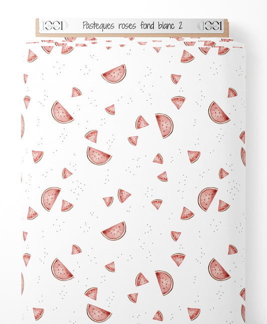 Tissu - Pastèques roses sur fond blanc 2
