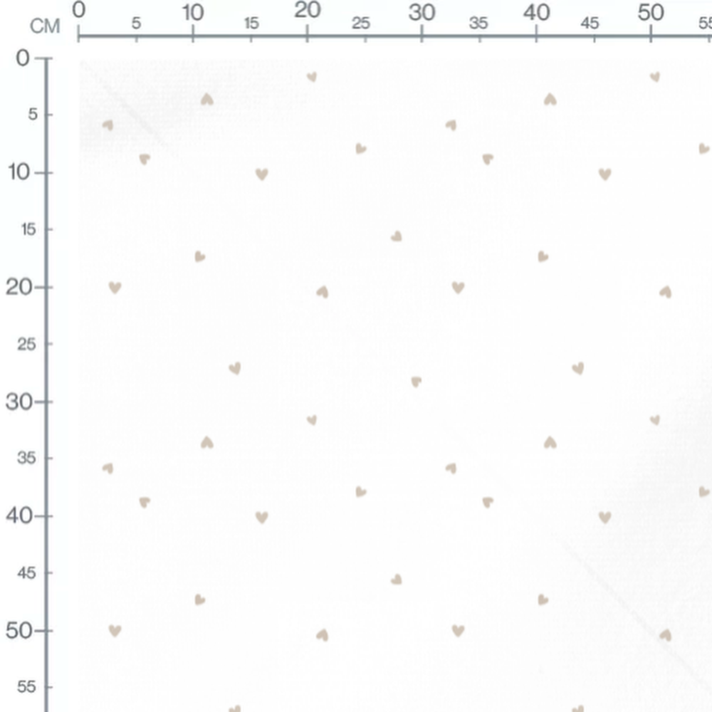 Tissu - Cœurs beige sur fond blanc