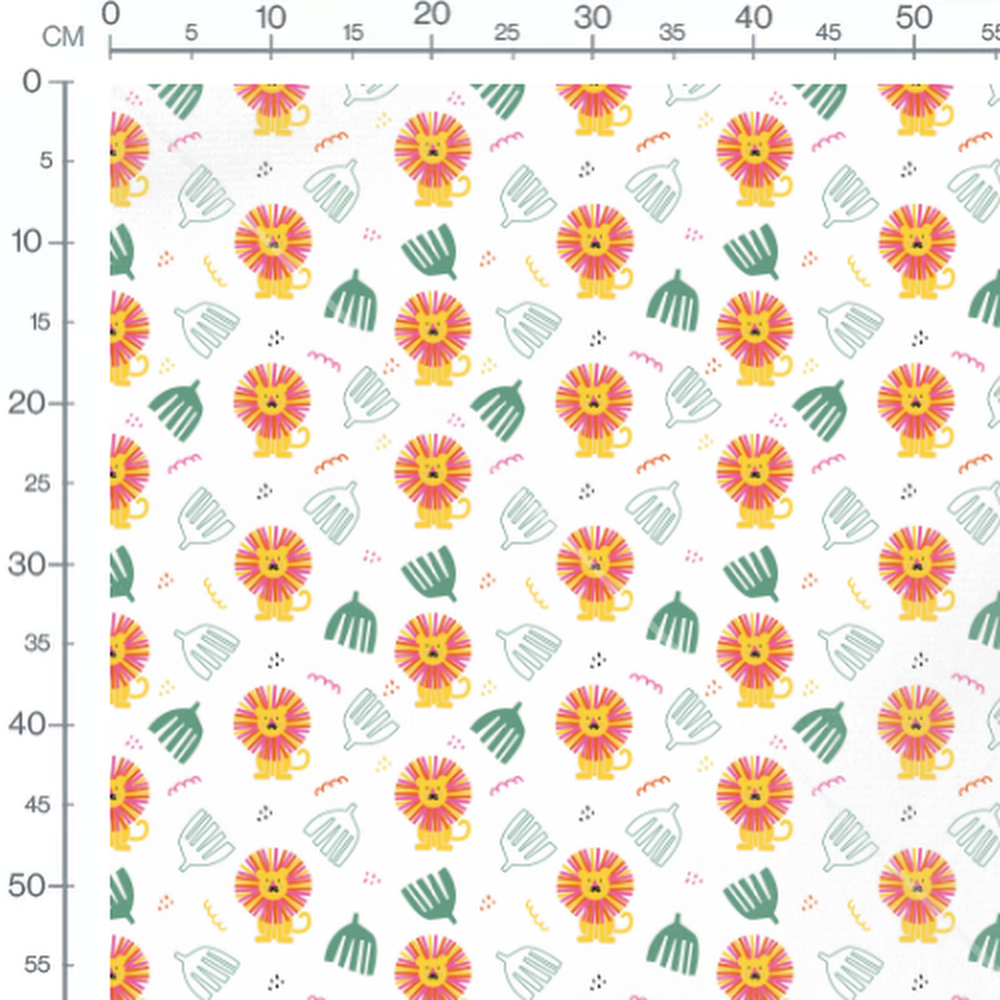 Tissu - Lions et feuilles graphiques