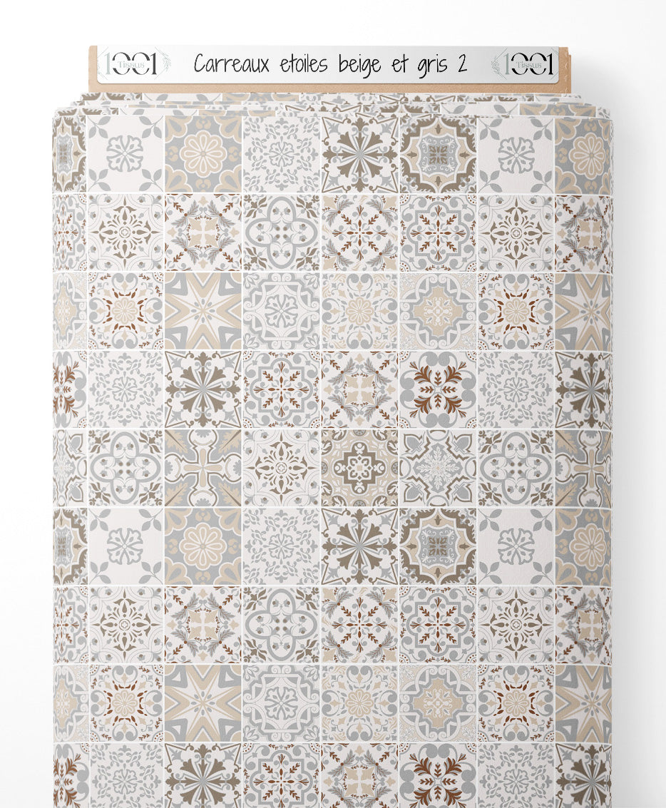 Tissu - Carreaux étoilés beige et gris 2