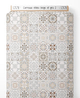 Tissu - Carreaux étoilés beige et gris 2