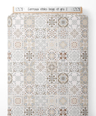 Tissu - Carreaux étoilés beige et gris 2
