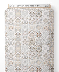 Tissu - Carreaux étoilés beige et gris 2