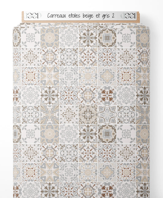 Tissu - Carreaux étoilés beige et gris 2