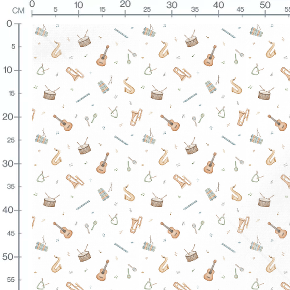 Tissu - Instruments pastel sur blanc