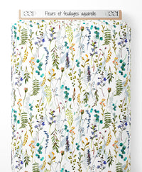 Tissu - Fleurs et feuillages aquarelle