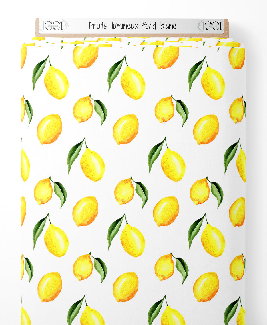 Tissu - Fruits lumineux sur fond blanc