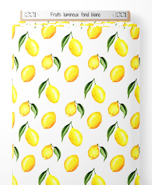 Tissu - Fruits lumineux sur fond blanc