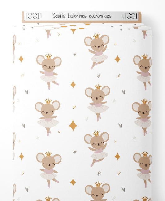Tissu - Souris ballerines couronnées