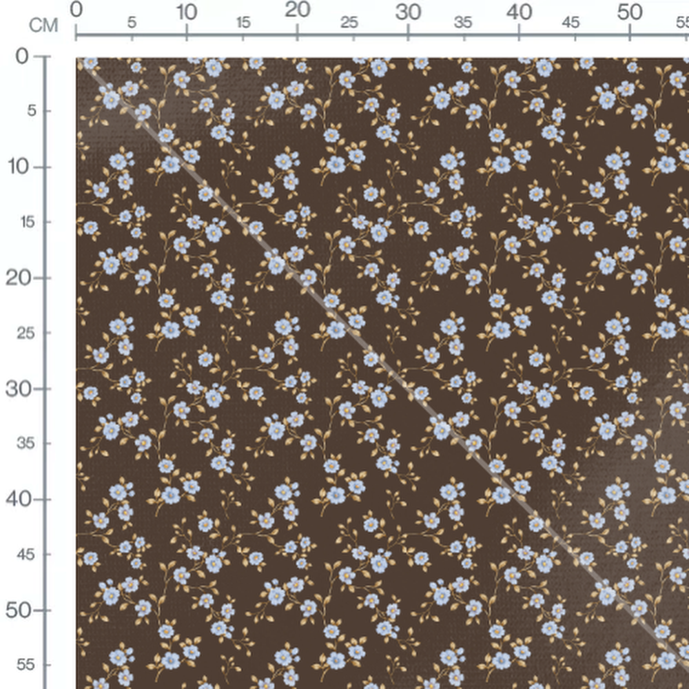 Tissu - Fleurs bleues sur fond brun