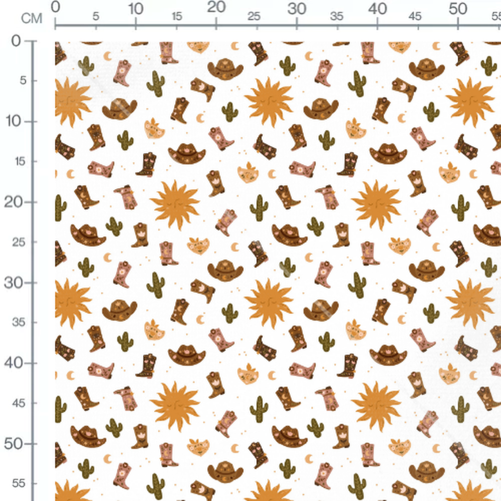 Tissu - Motifs western sur fond blanc