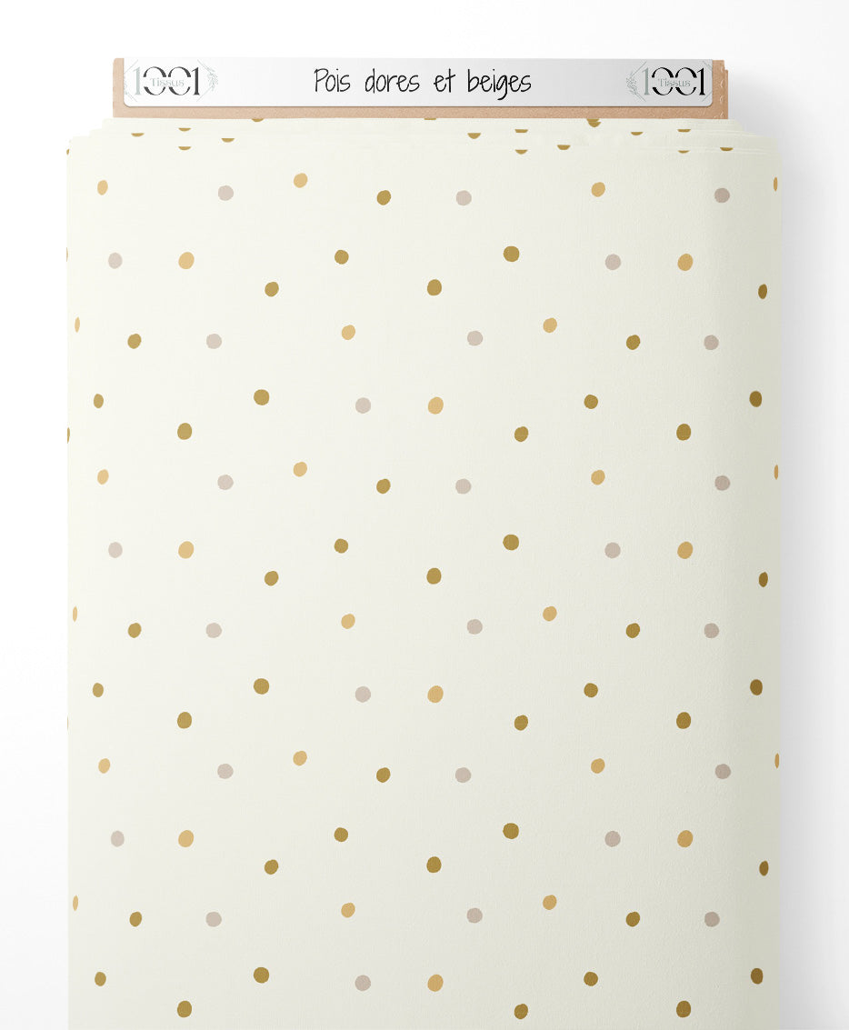 Tissu - Pois dorés et beiges