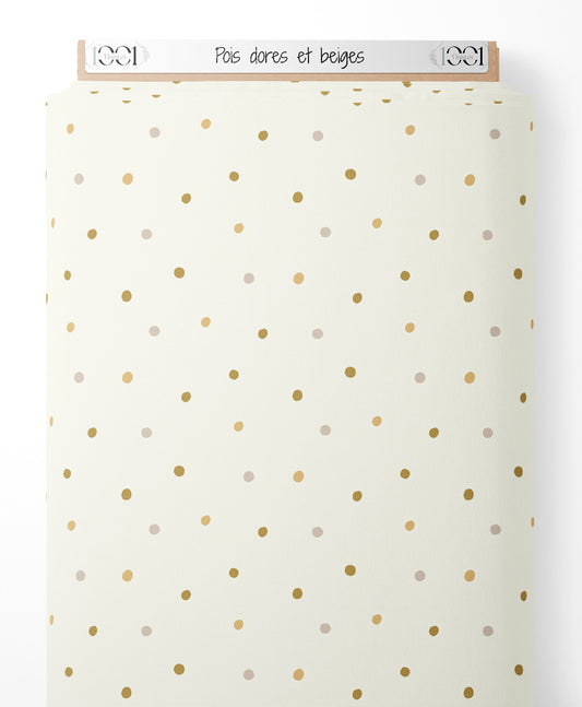 Tissu - Pois dorés et beiges