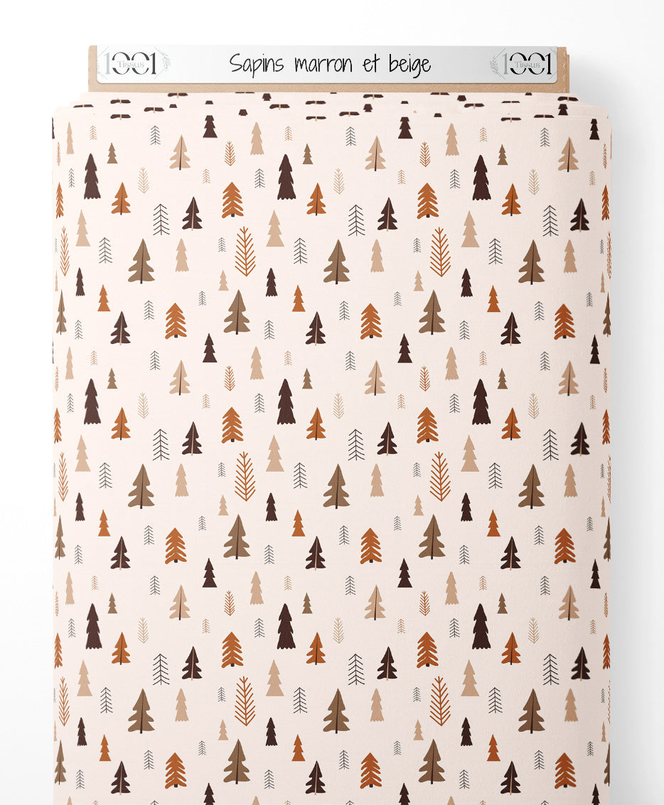 Tissu - Sapins marron et beige