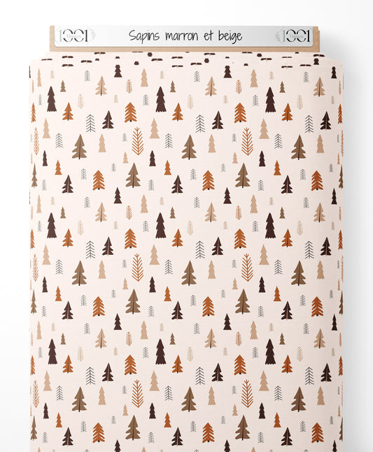 Tissu - Sapins marron et beige
