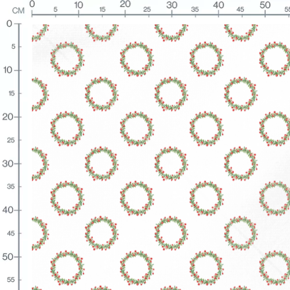 Tissu - Couronnes rouges sur blanc