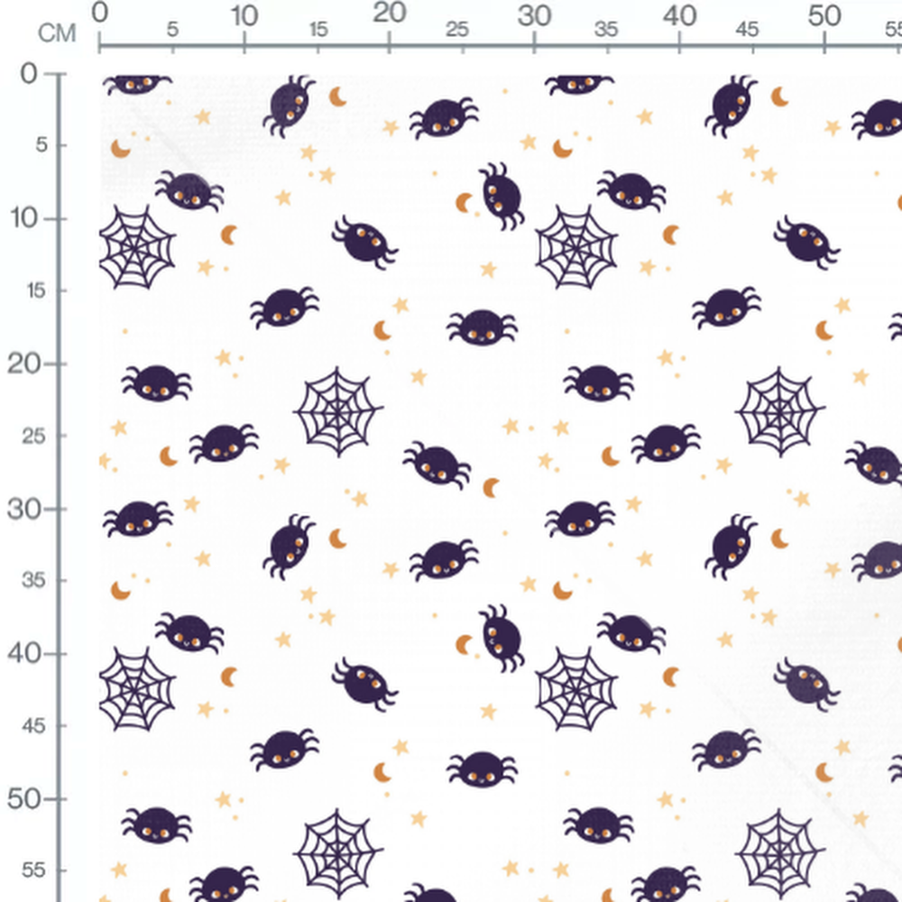 Tissu - Araignées et toiles sur fond blanc
