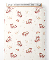 Tissu - Licornes roses et étoiles crème