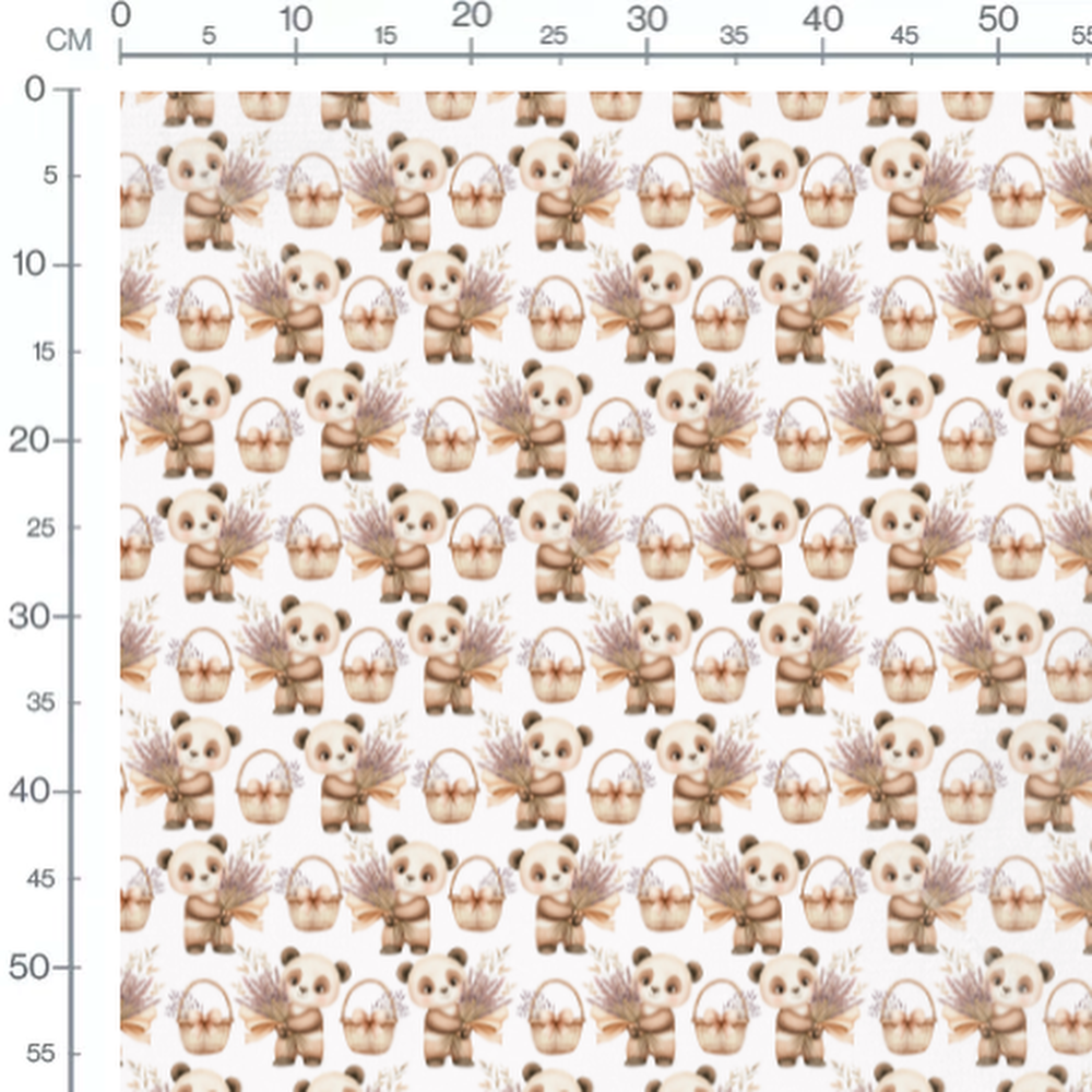 Tissu - Pandas et paniers fleuris