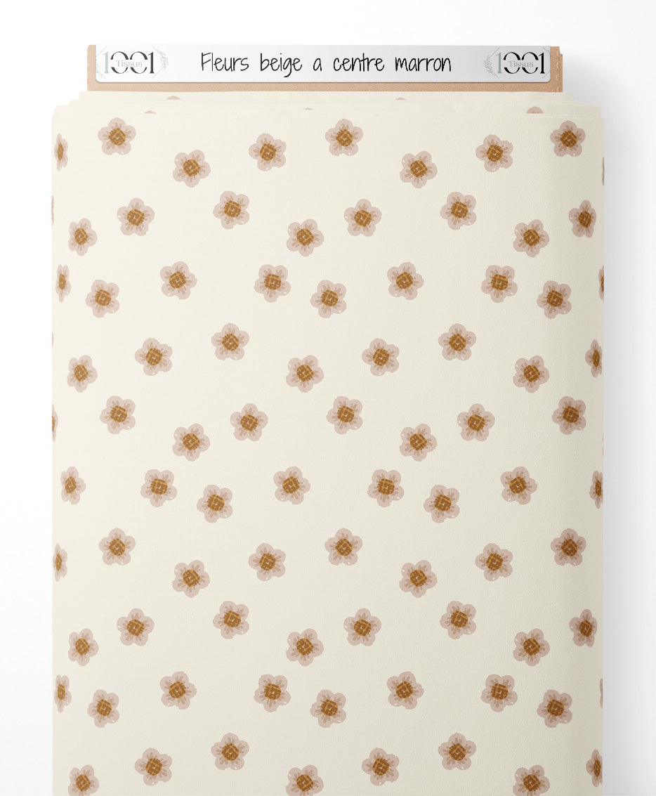Tissu - Fleurs beige à centre marron