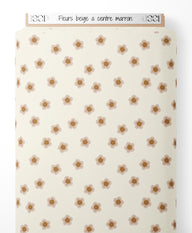 Tissu - Fleurs beige à centre marron
