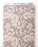Tissu - Pivoines roses sur fond gris