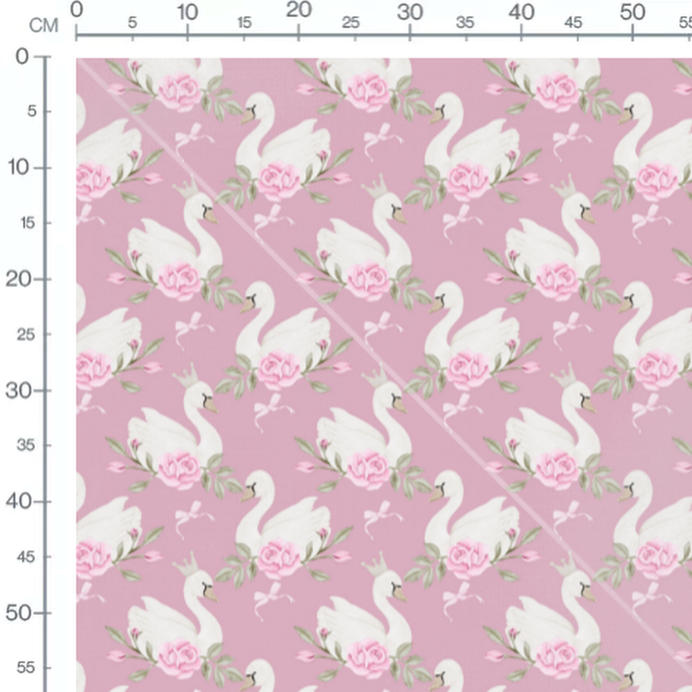 Tissu - Cygnes couronnés sur rose