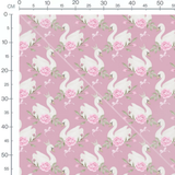 Tissu - Cygnes couronnés sur rose