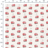 Tissu - Camions rouges et texte