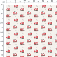 Tissu - Camions rouges et texte