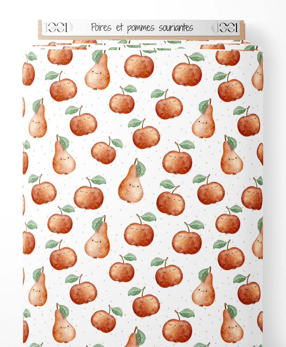 Tissu - Poires et pommes souriantes