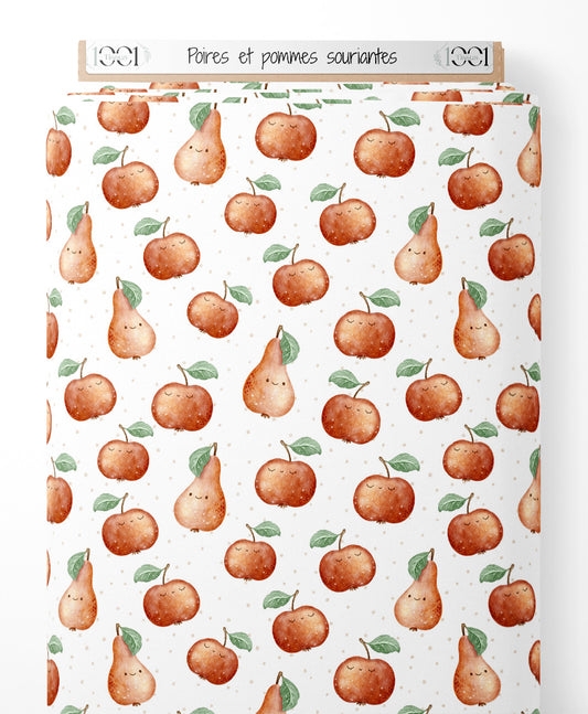 Tissu - Poires et pommes souriantes