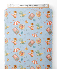 Tissu - Journée plage bleue animée