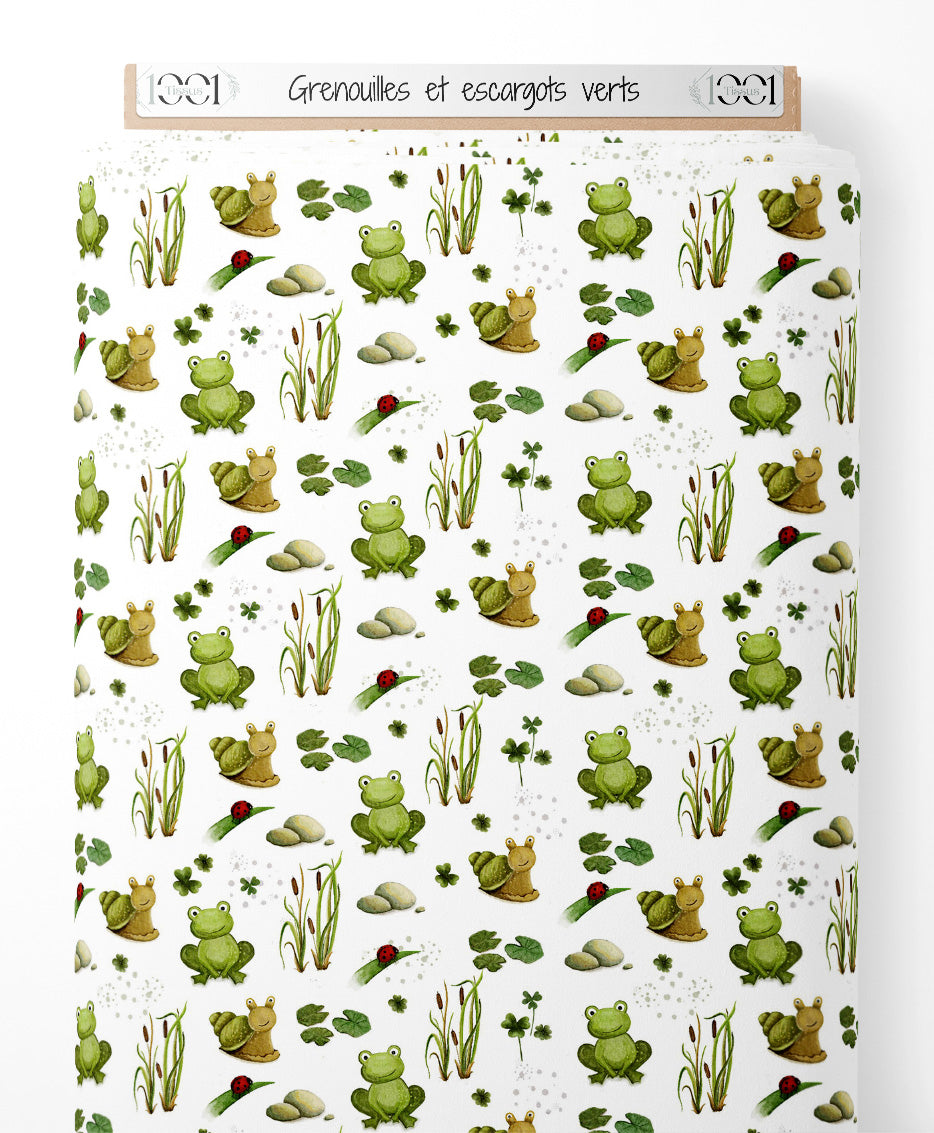Tissu - Grenouilles et escargots verts