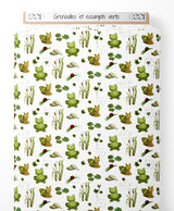 Tissu - Grenouilles et escargots verts